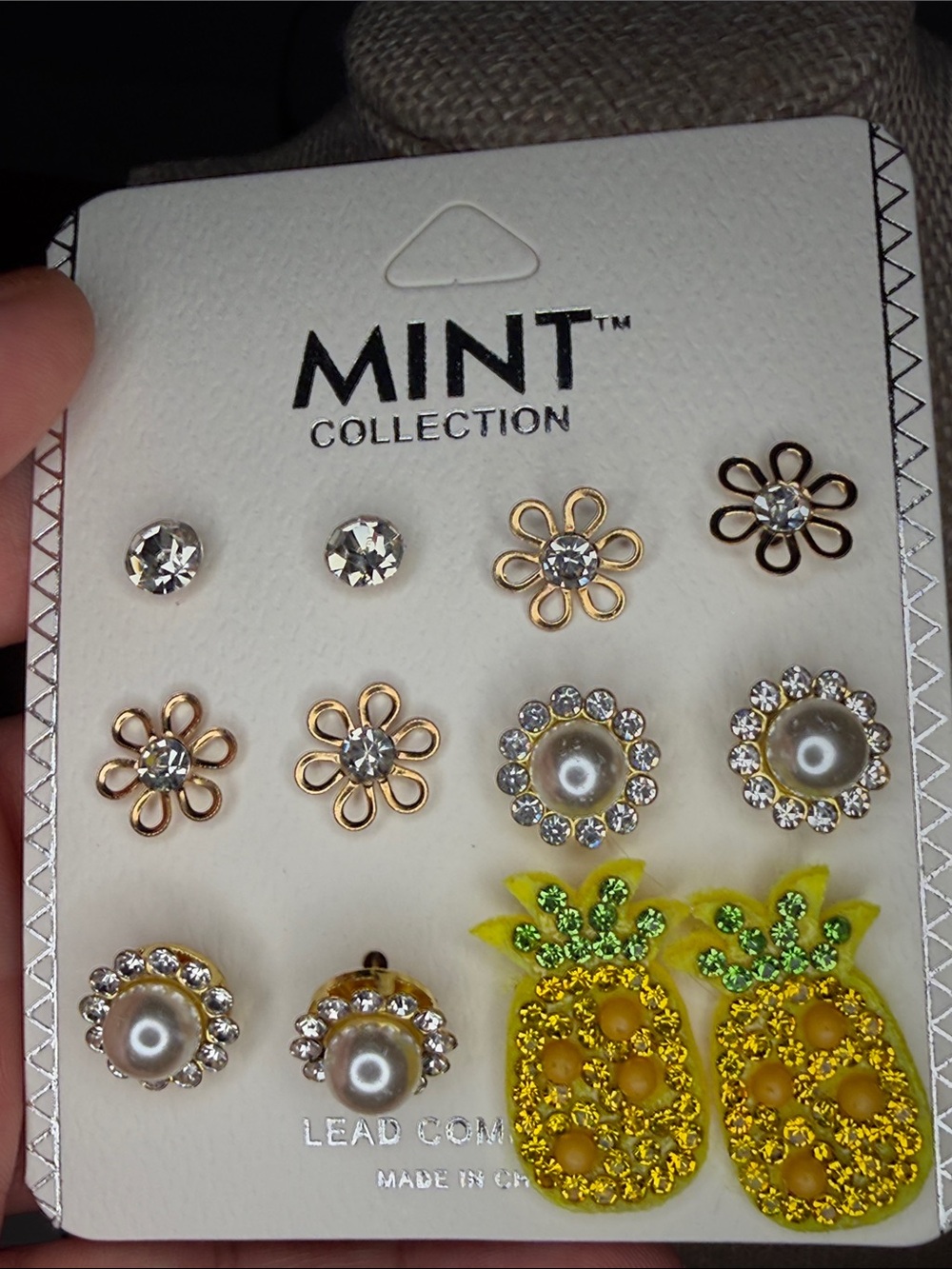 Yellow Pineapple and Gold Floral Earring Set
